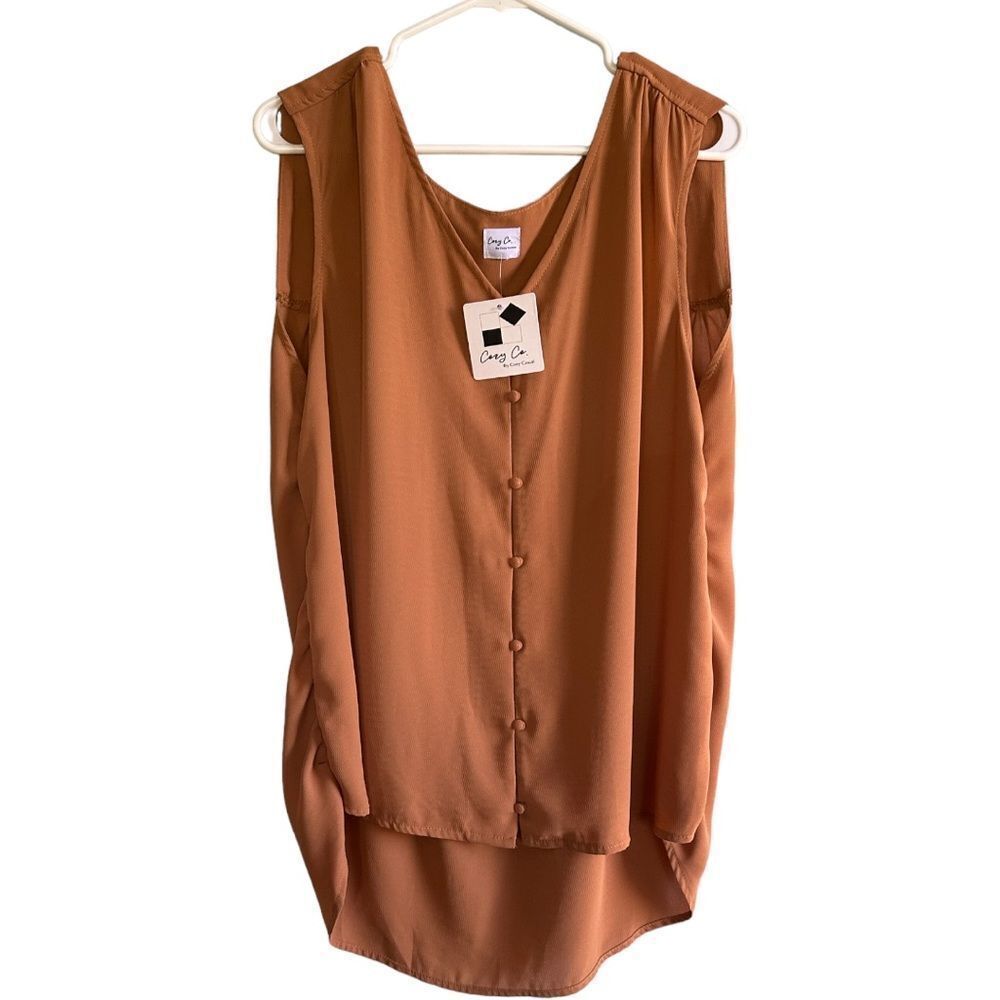 Cozy Co by cozy Casual woman’s rust color sheer sleeveless top size Large
